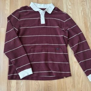 Burgundy and white striped collared RVCA rugby jersey shirt